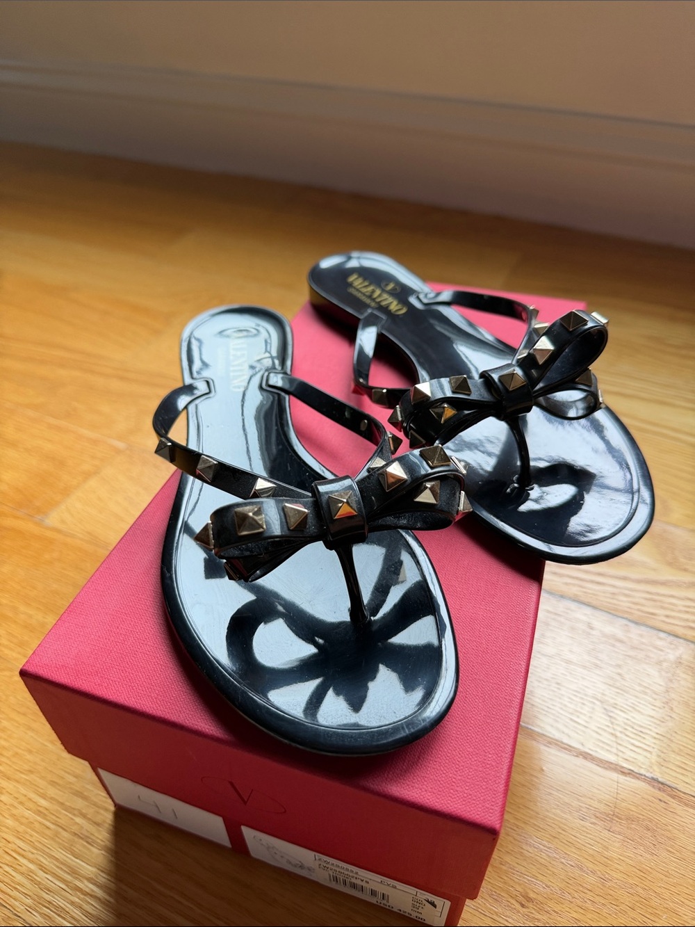 Valentino Black Studded Bow Jelly Sandals